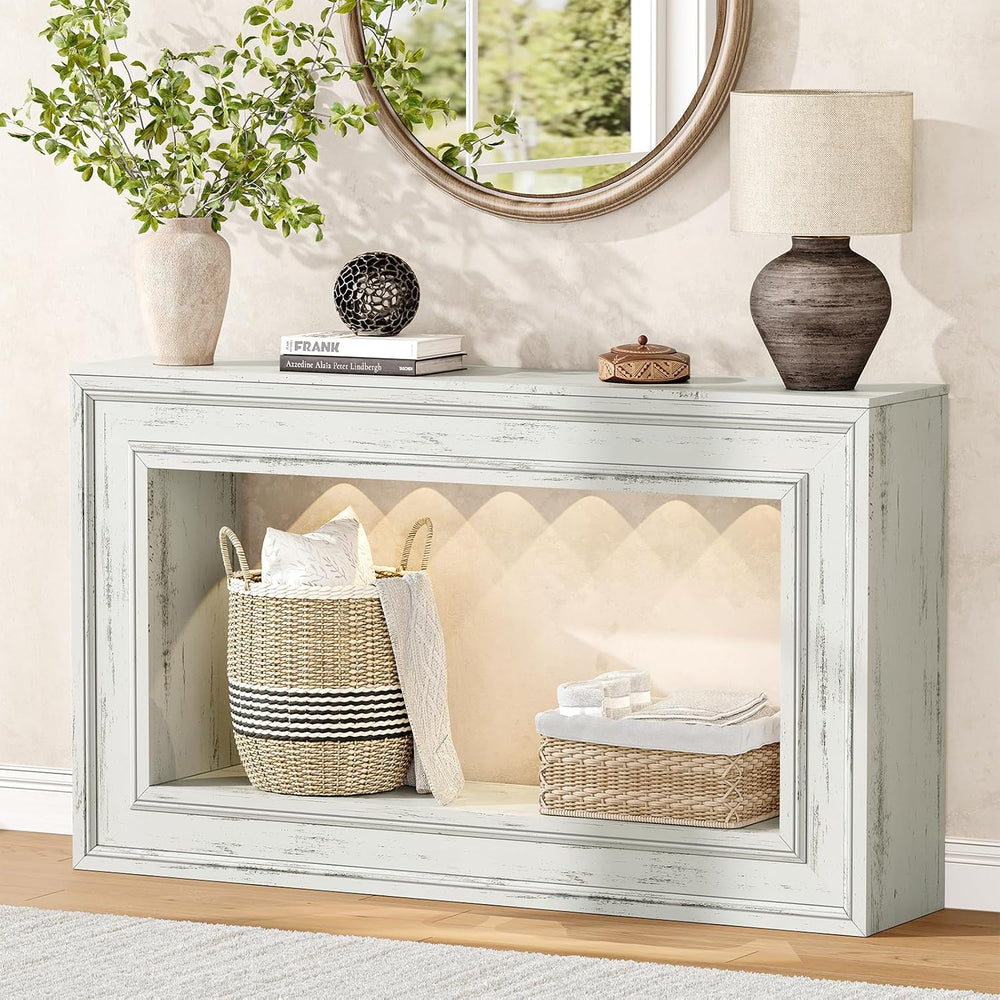 Rresyet 55" Narrow Entryway Console Table with LED Lights & Storage,...