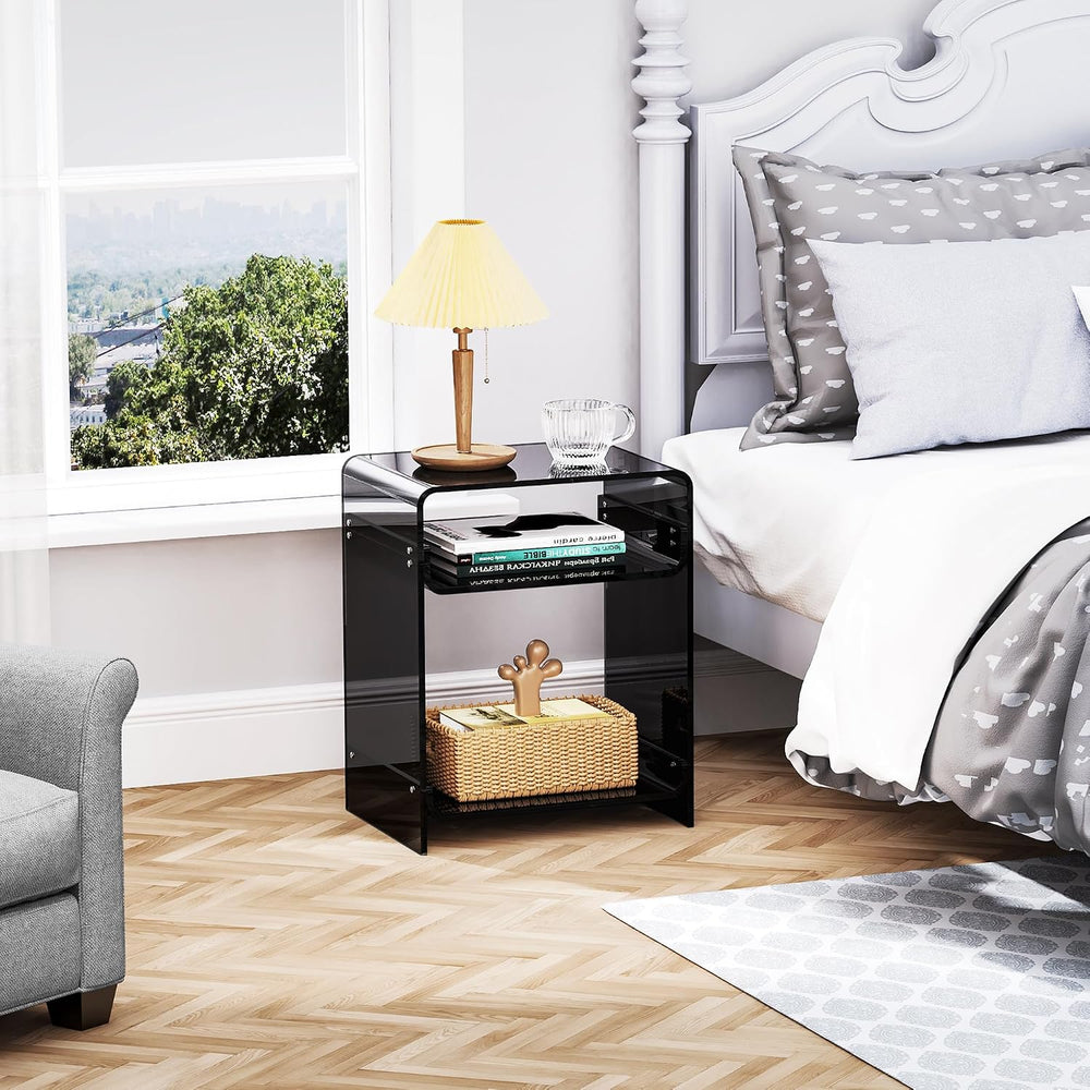 Acrylic End Table Record Player Table with Storage Shelf Clear Side Table Nig...