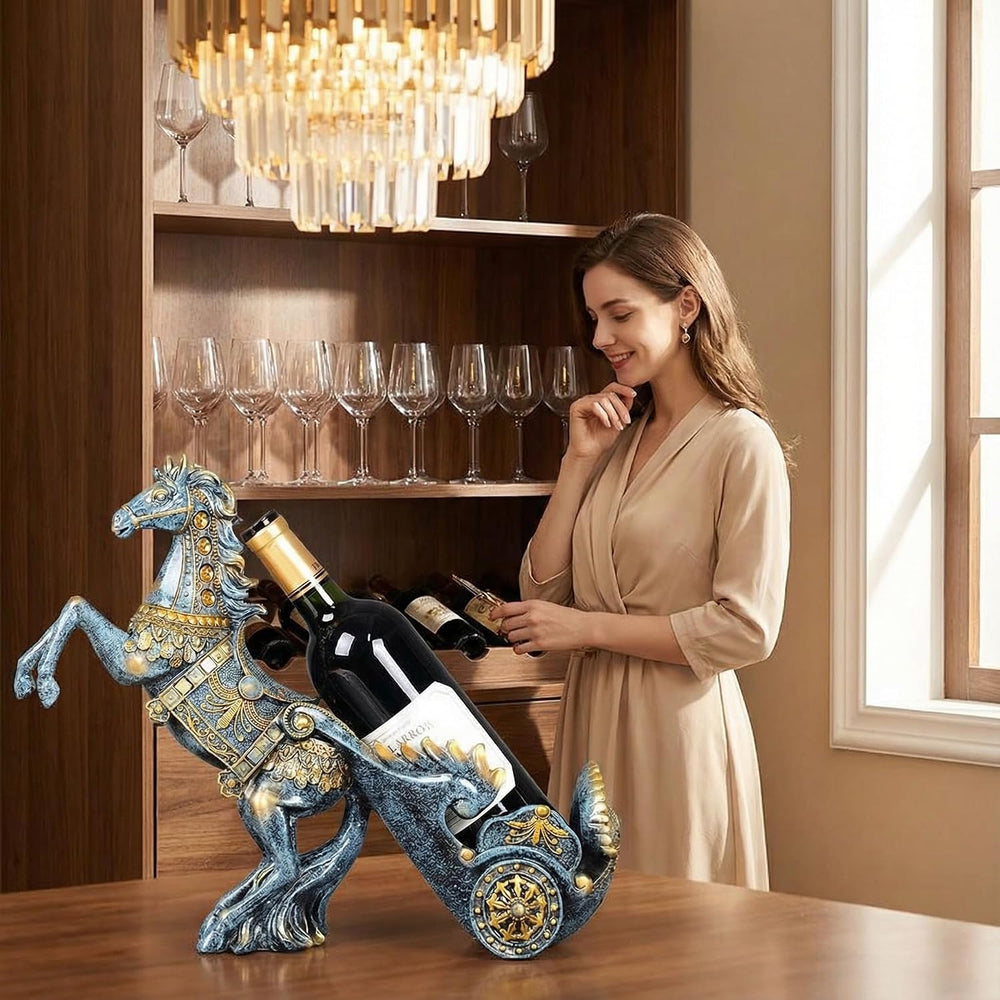 Horse Sculpture Resin Wine Bottle Holder - Tabletop Kitchen Decor, Decorative...