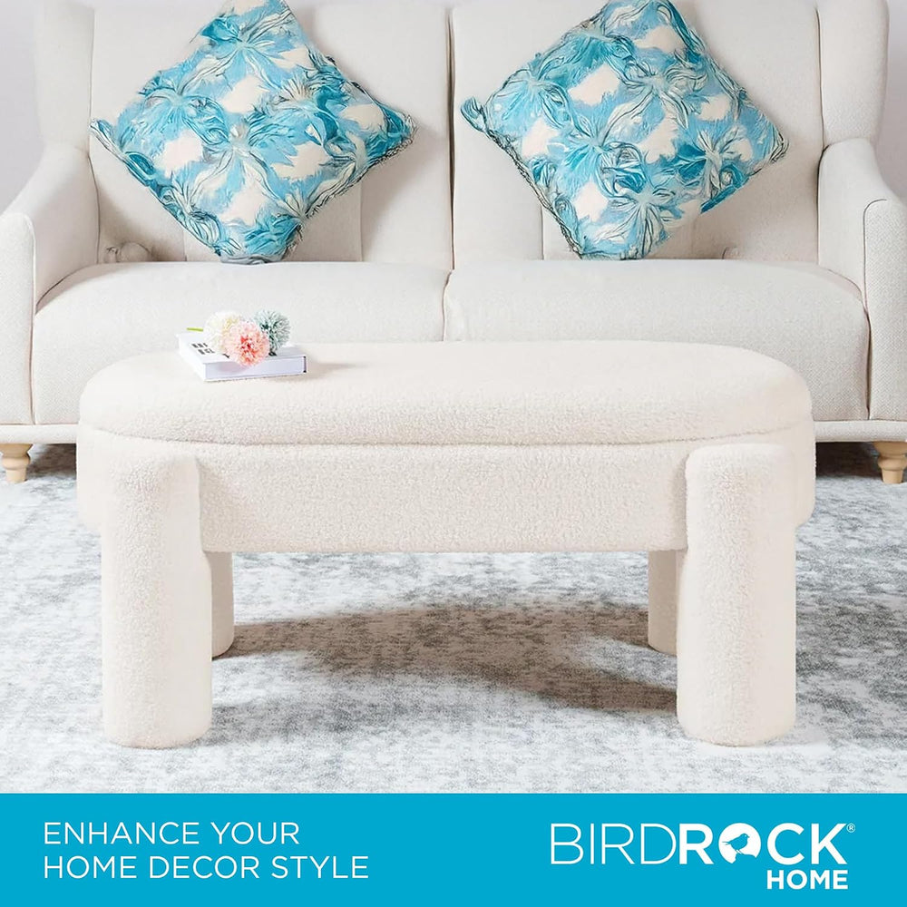 BIRDROCK HOME Sherpa Upholstered Storage Bench | Cozy Seat with Soft Sherpa C...
