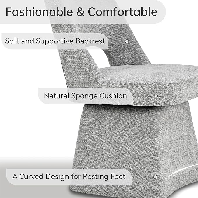 VKNOW Upholstered Swivel Dining Chairs Set of 2, Modern Dining Room Chairs with Open Back, Chenille Fabric Kitchen Chairs for Dining Room, Living Room, Bedroom, Vanity, Grey