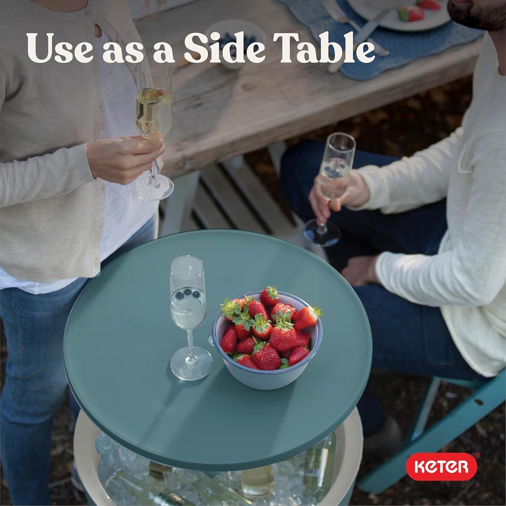 Keter Modern Cool Bar Outdoor Patio Furniture and Hot Tub Side Table with 7.5 Gallon Beer and Wine Cooler, Teal