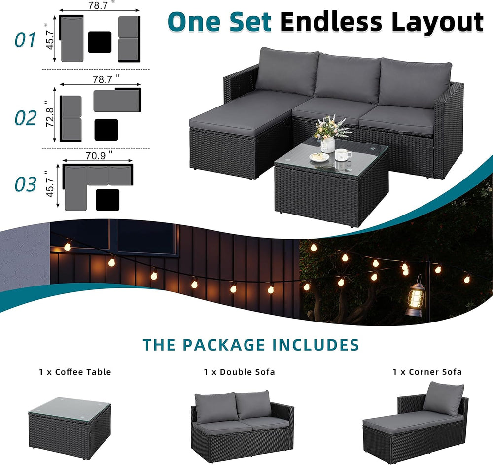 SUNLEI Patio Furniture Set with Detachable Soft Cushions, Outdoor PE Rattan P...