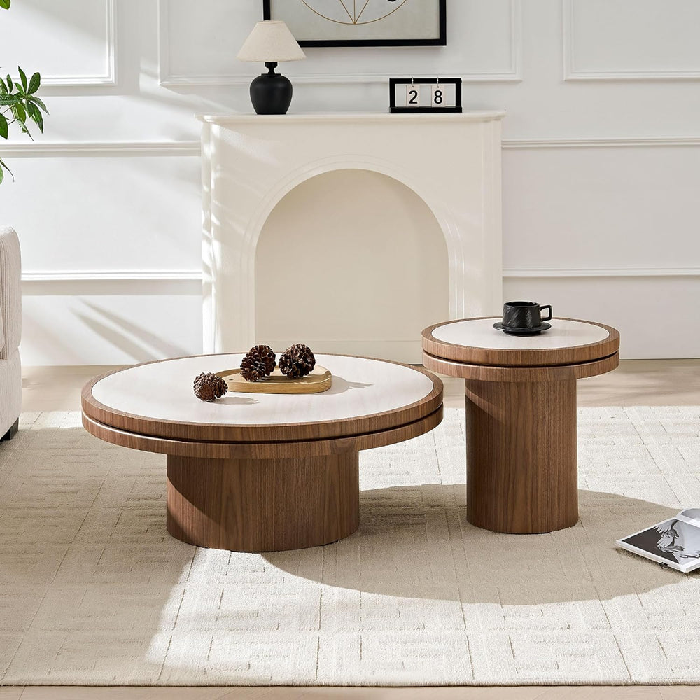 LKTART 19.49 Inch Round End Table with Sintered Stone Top, Mid-Century Modern...