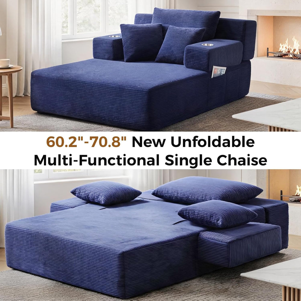 70"Chaise Lounge Chair, Oversized Chair & 2 Cup Holder 4 Pockets | O...