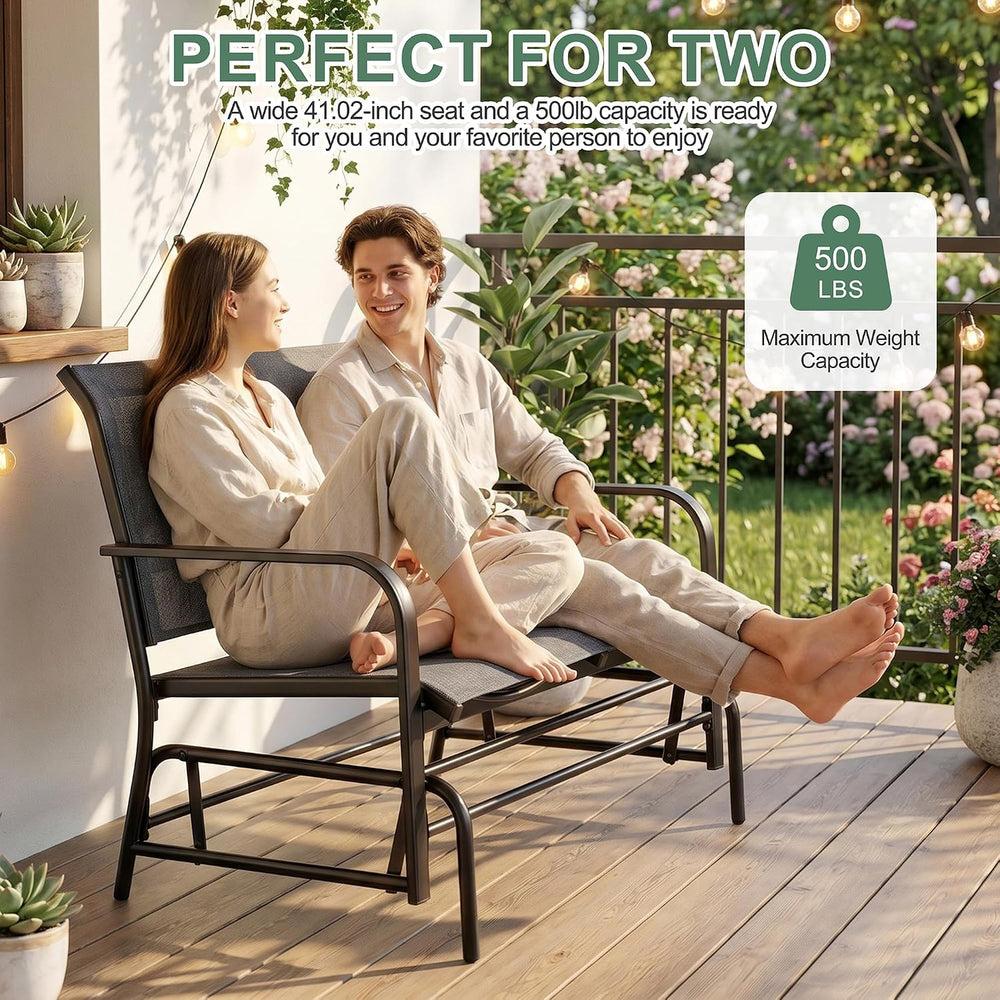 Shintenchi 2-Person Outdoor Glider Bench with Breathable Fabric, Steel Frame ...