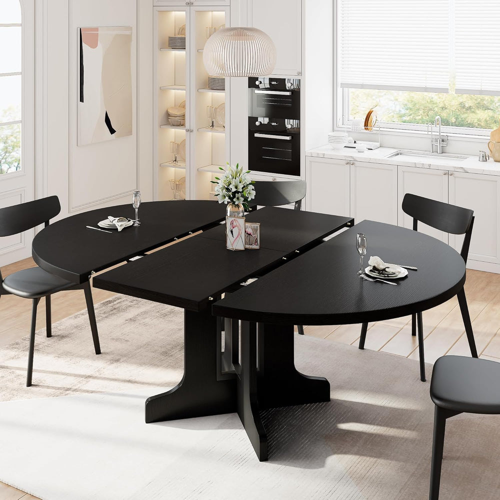 iPormis 59" Extendable Round Dining Table for 4-6, Modern Kitchen Table ...
