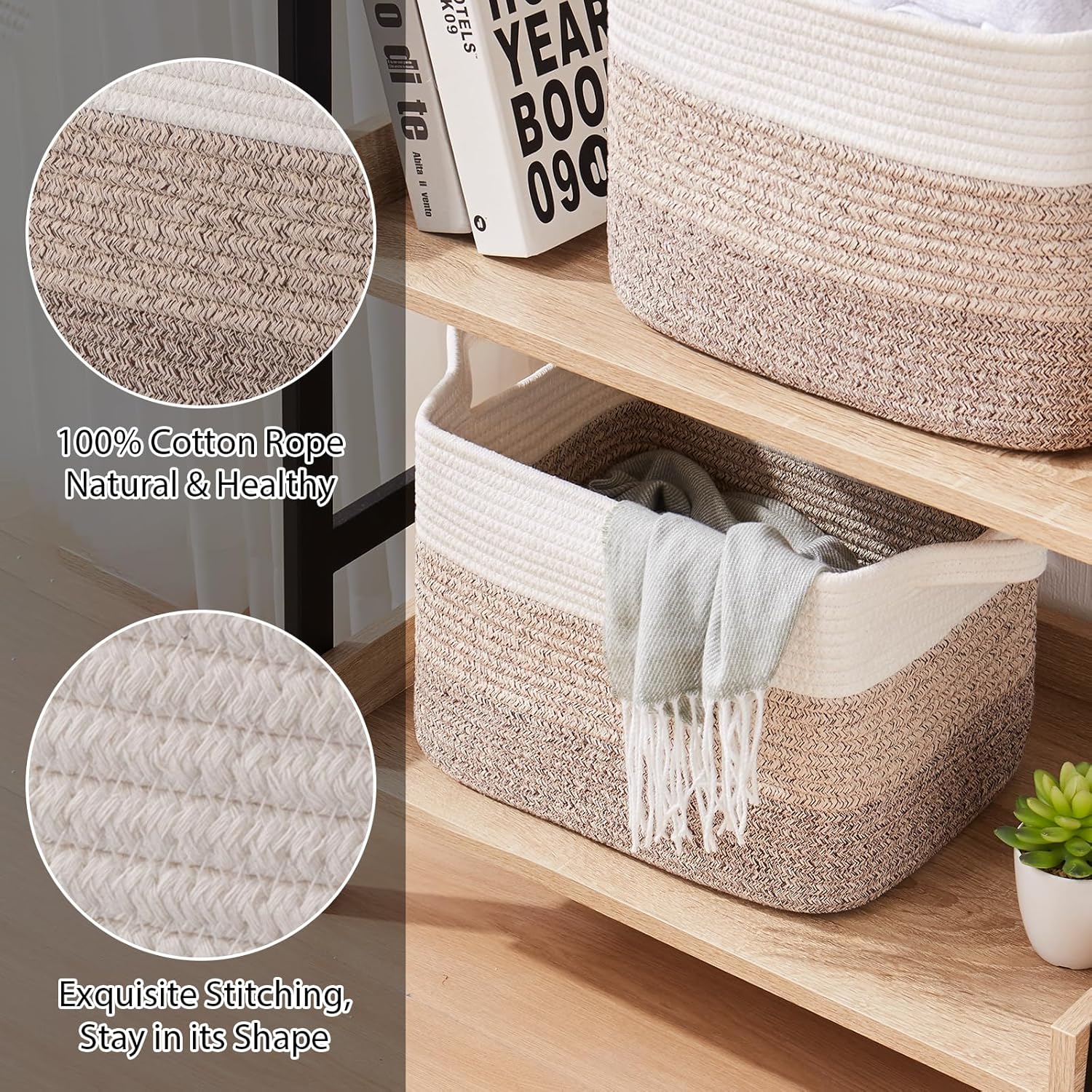 Storage Baskets for Organizing, Woven Baskets for Shelves, Rectangle Decorative Organizer for Storage Clothes, Toy, Books, Towels Nursery Bins 3 Pack (Gradient Yellow, 14.17"x9.85"x9.45")