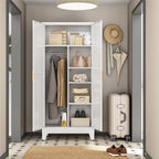Metal Combination Cabinet, Tall Closet Storage Cabinet with 4 Shelves, Farmhouse Wardrobe Closet with Doors and Hanging Rod for Laundry Mudroom Office Bedroom