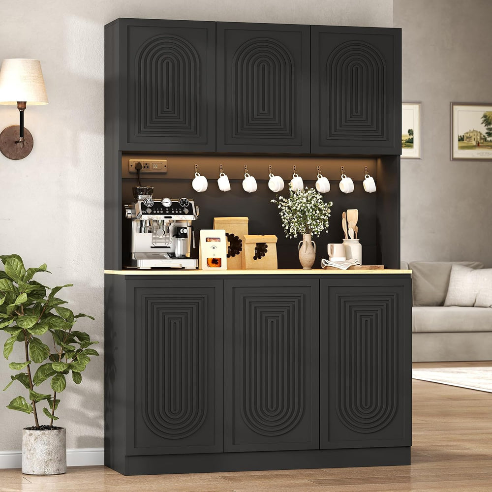Gyfimoie 71" Kitchen Pantry with Power Outlet & LED Light, Large Kit...