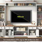 98.8" W Wall Unit Entertainment Center with Bookshelves for TVs up to 80", Modern TV Stand Media Console with Cabinets and Adjustable Shelves for Living Room (White+Walnut2)