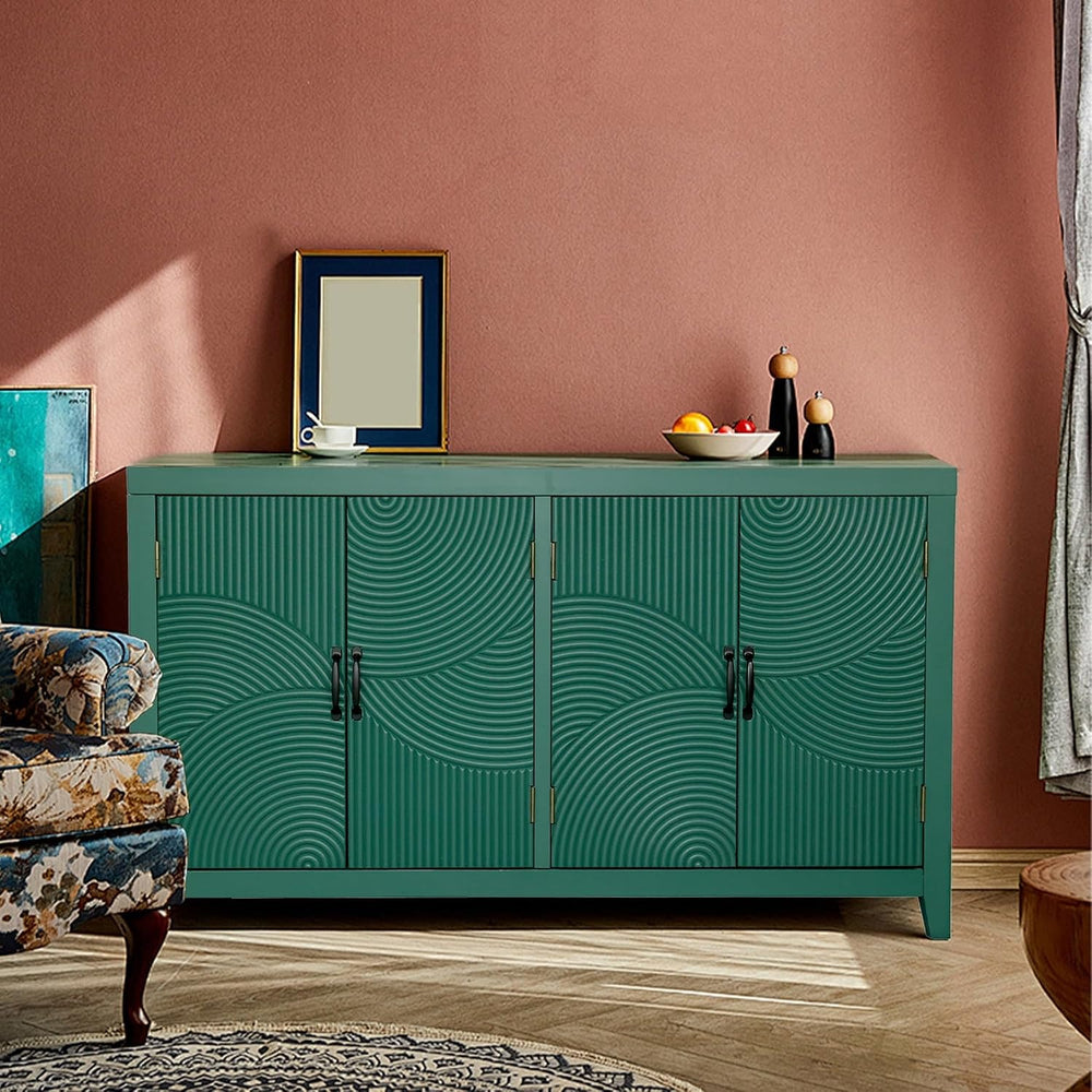 Farmhouse Accent Cabinet with 4 Doors, Mid Century Modern Pantry Cabinet, foe...