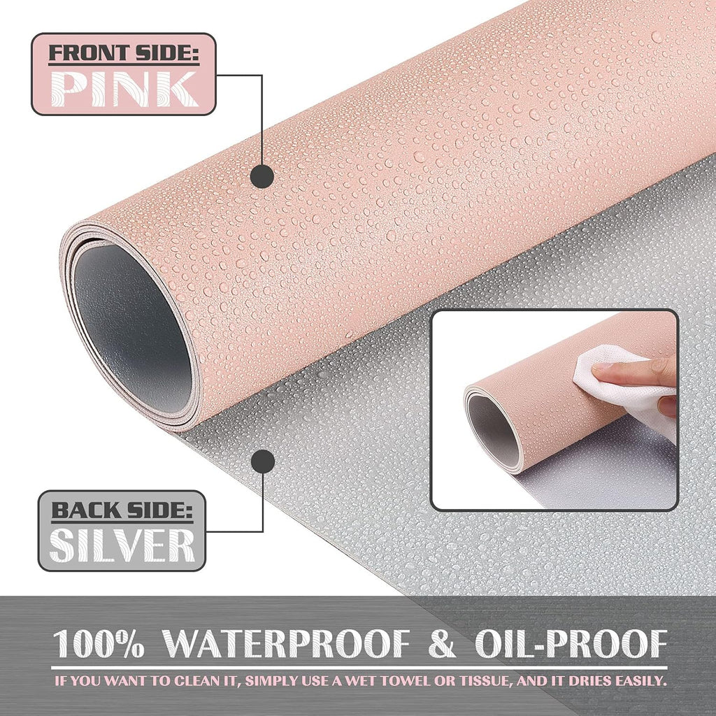 K KNODEL Small Office Leather Desk Mat, Mouse and Keyboard Pad, Computer and Laptop Mat, Desktop Protector and Cover, Writing Pad and Blotter (23.6"x13.8", Pink)