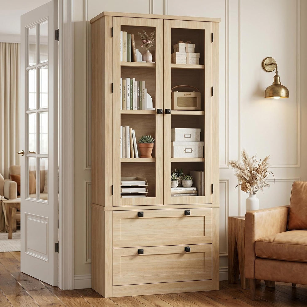 71" Tall Kitchen Pantry Cabinet - Modern Display Storage Cabinet with 2 ...