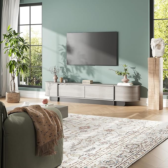 78.7'' Modern TV Stand for 55-85 Inch, Long Wooden TV Console with Drawers, Modern Entertainment Center with Large Storage, Curved Round Edge Media Cabinet for Living Room, Bedroom, (Grey)