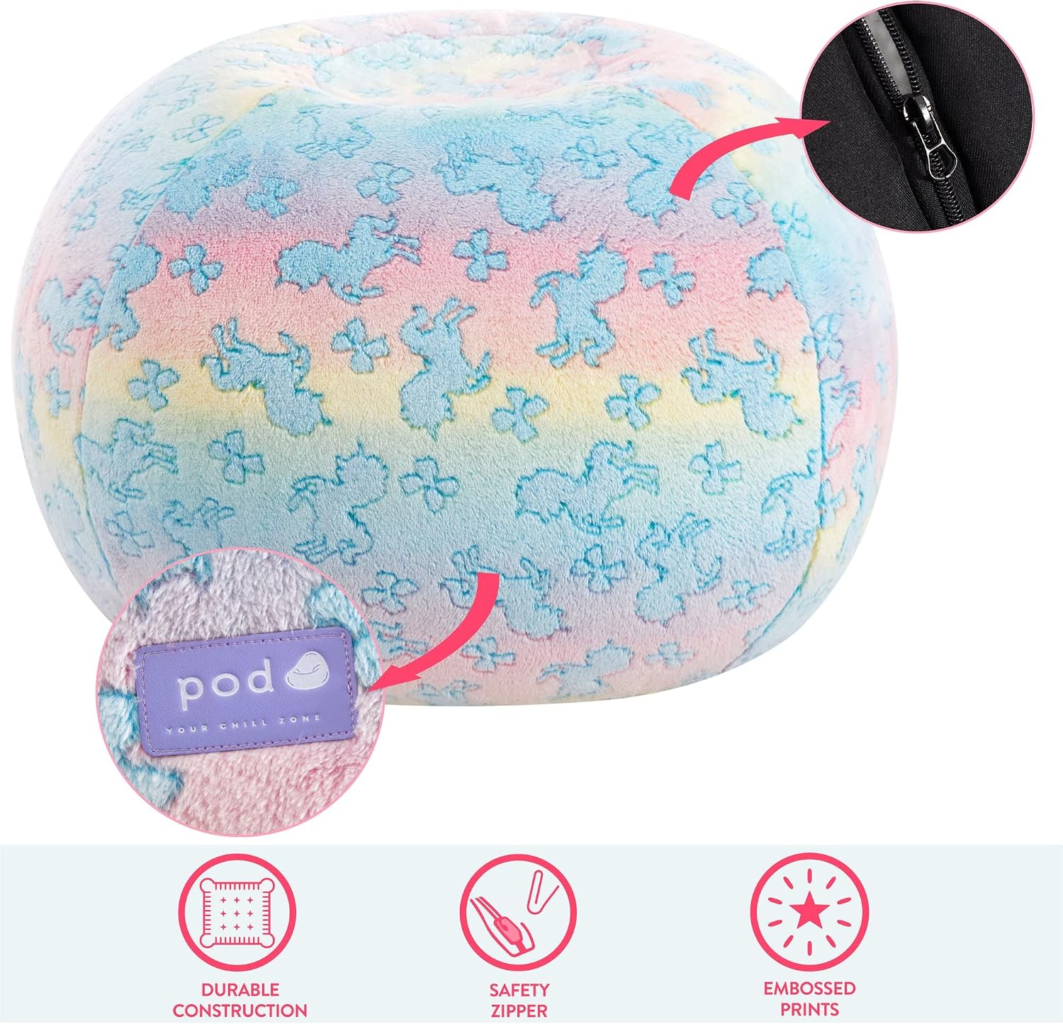 Idea Nuova Nickelodeon JoJo Siwa Embossed Faux Fur Round Bean Bag Chair for Kids,24"x24"x18"