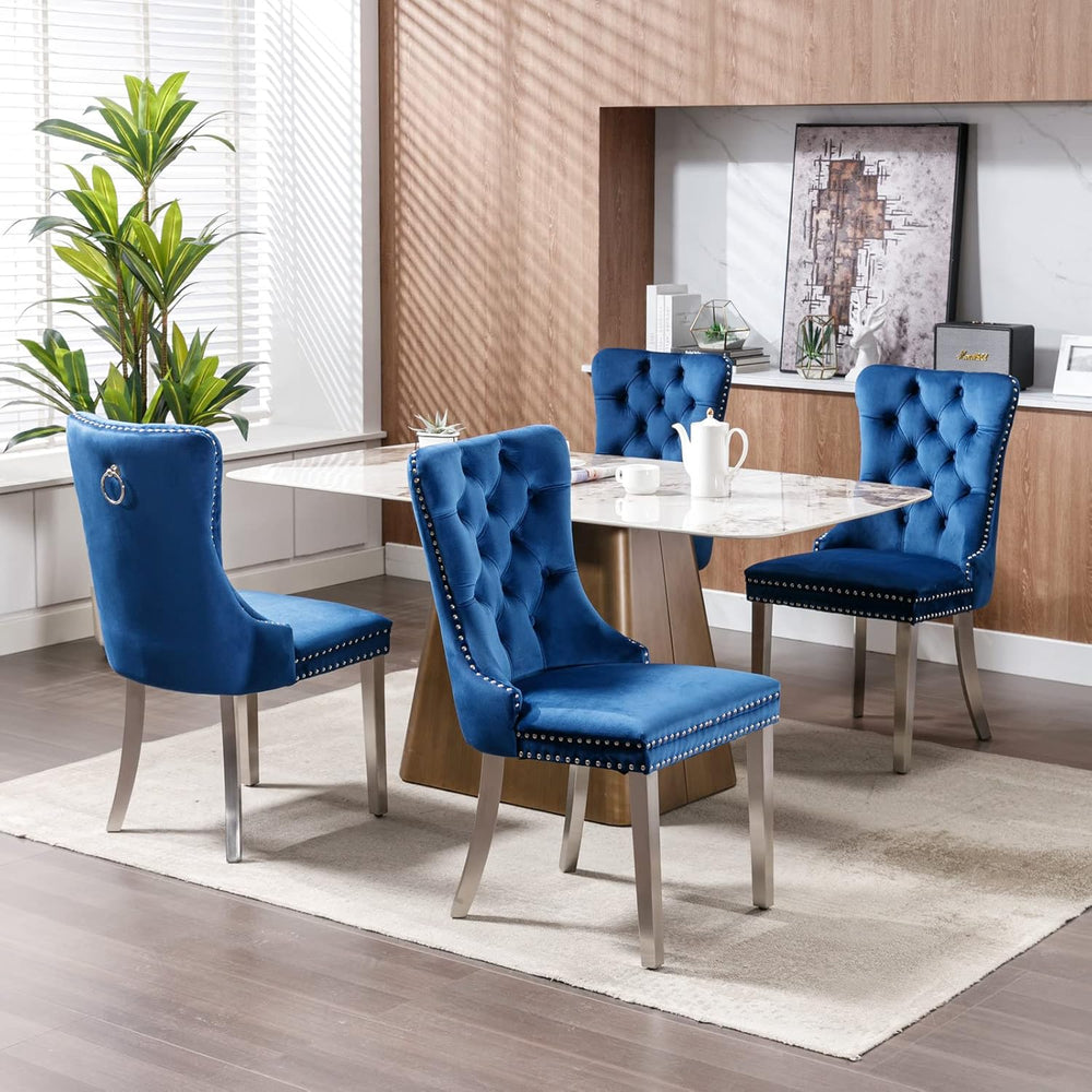 Modern Velvet Upholstered Dining Chairs Set of 4 - Tufted Back with Nailhead ...