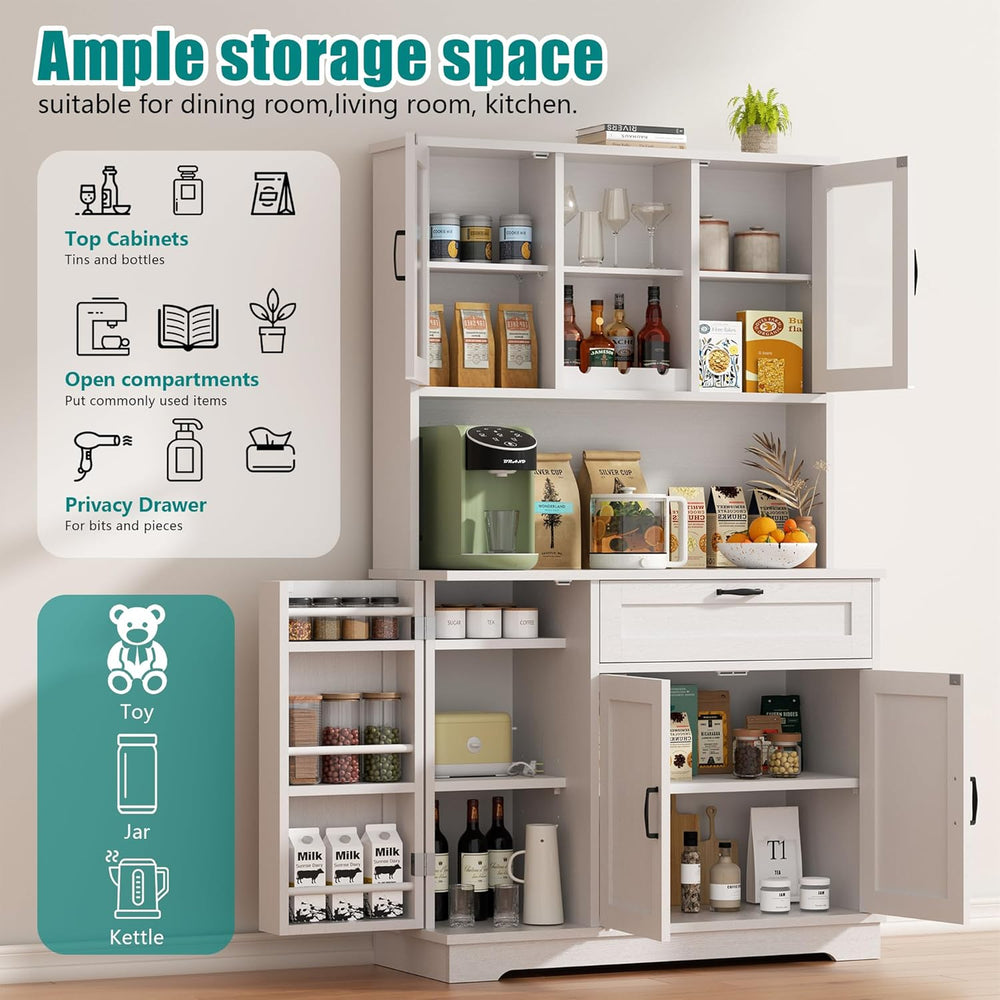Vongrasig Kitchen Pantry Cabinet, Large Kitchen Hutch Formhouse Storage Cabin...