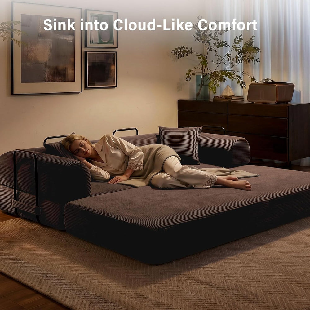 79" Convertible Sofa Bed, 5-in-1 Corduroy Couch Bed Sofa Pull Out, Memor...