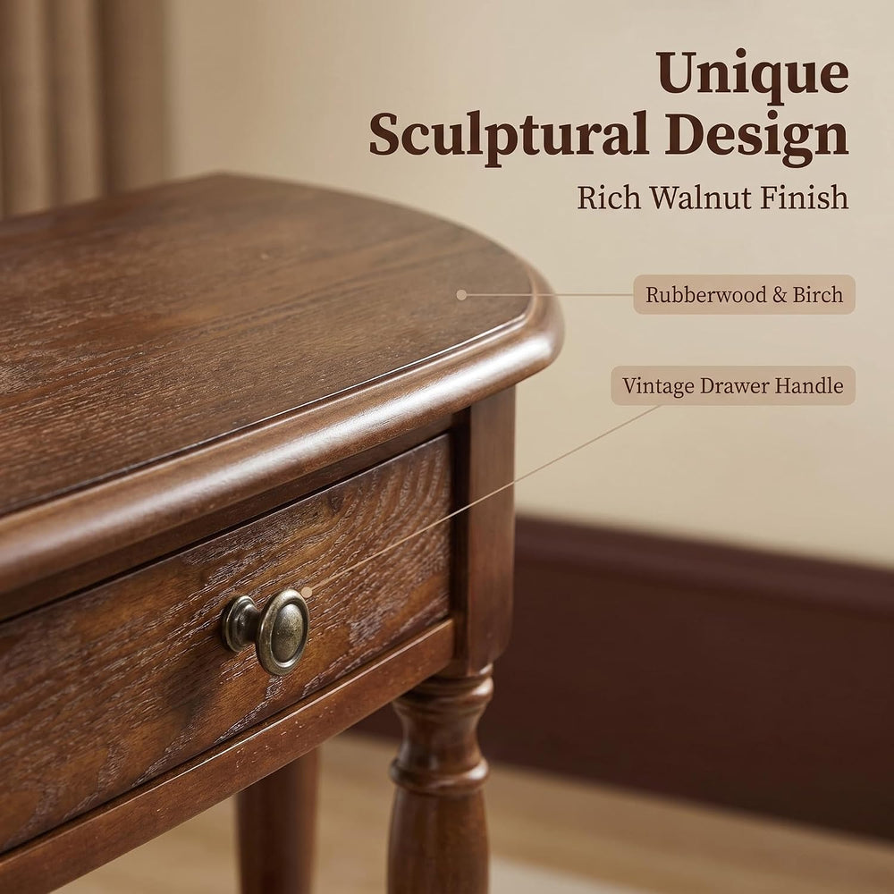 Solid Wood Console Table with Drawer, Half-Moon Porch Table Side Elegant Vint...