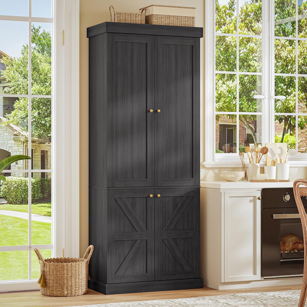 ivaniti 70.8" Tall Farmhouse Kitchen Pantry Cabinet with Glass Doors, Mo...