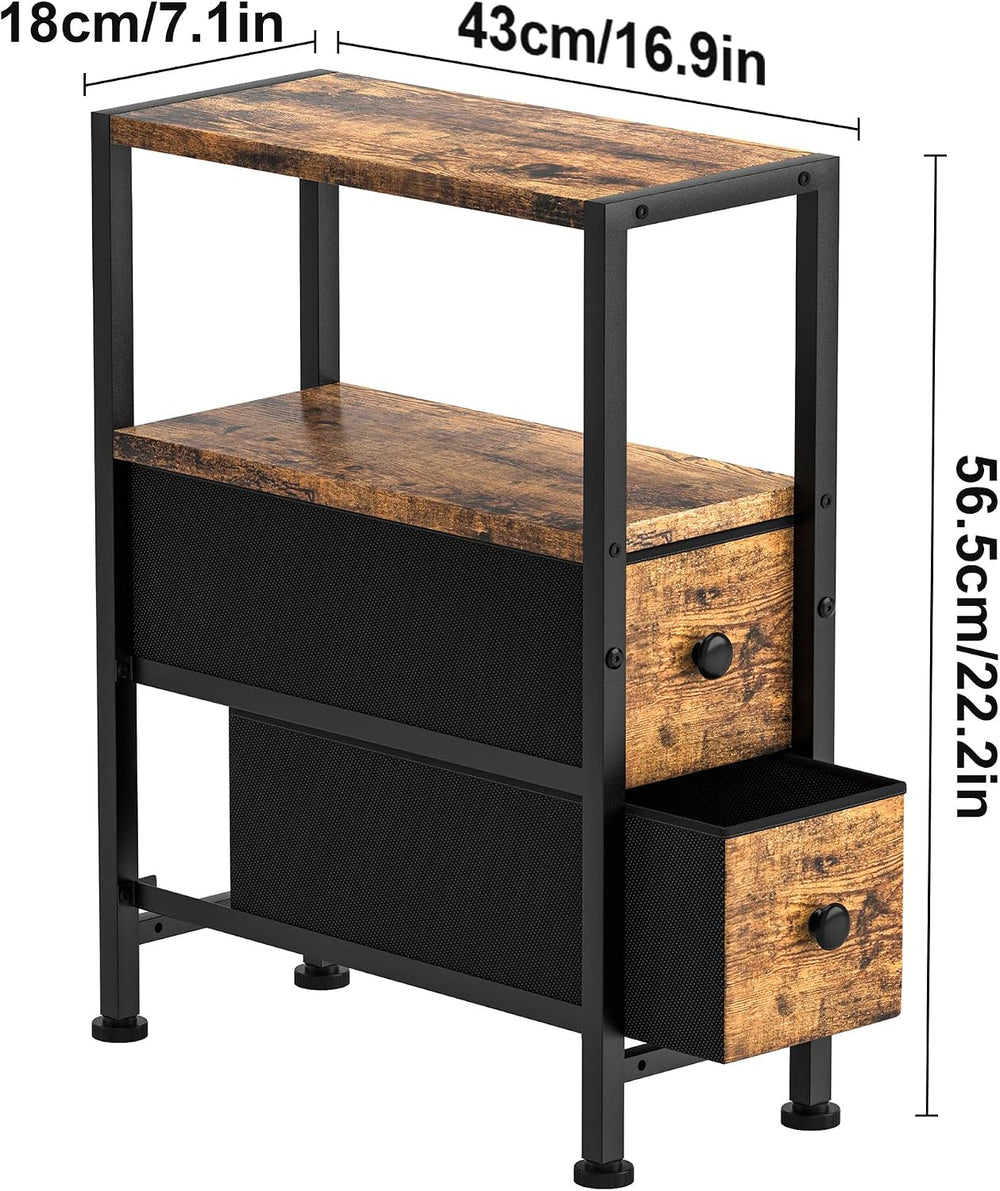 Small Narrow Side Table with Drawers, Skinny End Table for Small Spaces, Slim...