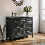 LINSY HOME 7 Drawers Dresser for Bedroom, 47" Wide Wooden Storage Chest with Antique Handles, Modern Farmhouse Dresser TV Stand with Wood Legs for Closet, Living Room, Hallway, Black