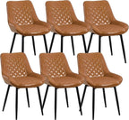Dining Chair Set of 6, Modern Dining Chairs with Thick Cushions, Faux Leather Upholstered Kitchen Dining Room Chairs with Metal Adjustable Legs for Dining Living Room, Brown