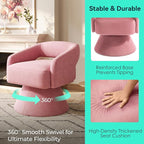 LINSY Swivel Barrel Chair, 360 Modern Swivel Accent Chair Boucle Swivel Chair Round, Pink Velvet Chairs with Arms, Small Barrel Chair for Small Spaces Bedroom Living Room