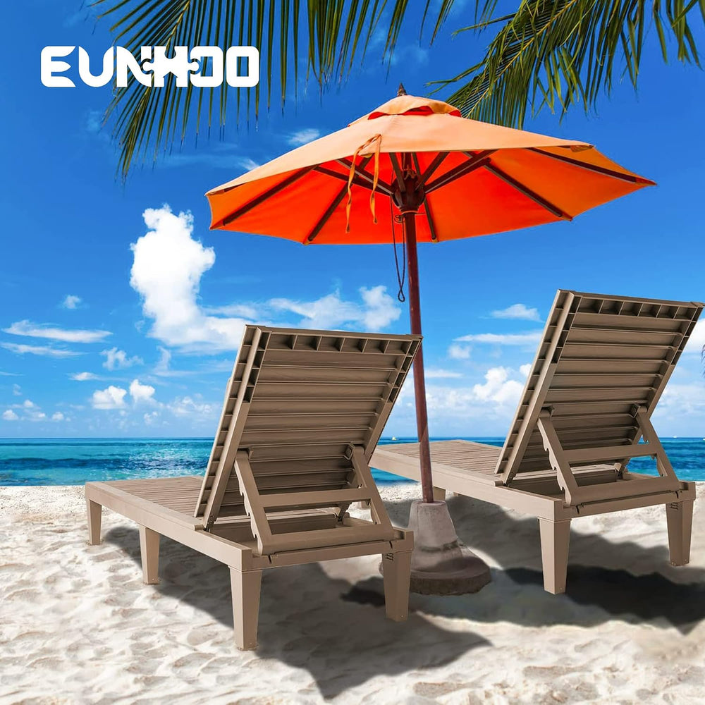 EUNHOO Outdoor Chaise Lounge Set of 2, Adjustable Pool Lounge Chair with 5 Po...