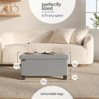 STORAGEBUD Storage Ottoman Bench with Bins, 30-in Storage Bench for Bedroom End of Bed, Folding Foot Rest Ottoman for Living Room Max 660lbs, Faux Leather Ottomans, Light Grey