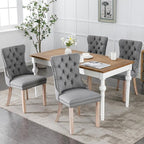 Modern Dining Chairs Set of 4, Tufted Upholstered Dining Chairs with Solid Wood Legs, Grey Linen Fabric Kitchen Chair, Sillas de Comedor, Comfy Kitchen Chair (Gray, Linen, 4Pcs)
