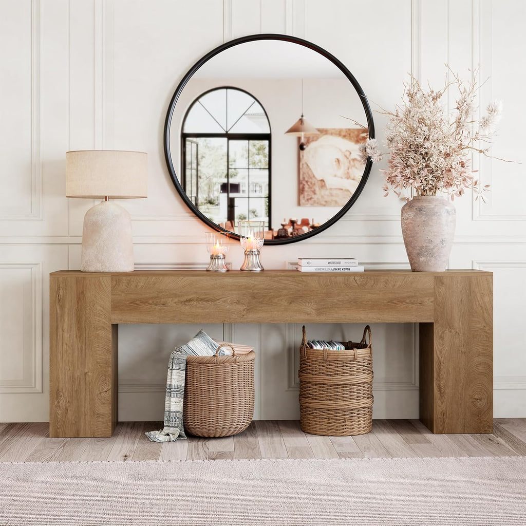 Epecoya Extra Long Console Tables for Entryway 86-Inch, Farmhouse Couch Table Behind Sofa Wooden, Modern Entryway Table for Entrance, Hallway, Living Room, Apartment, Natural Oak Brown