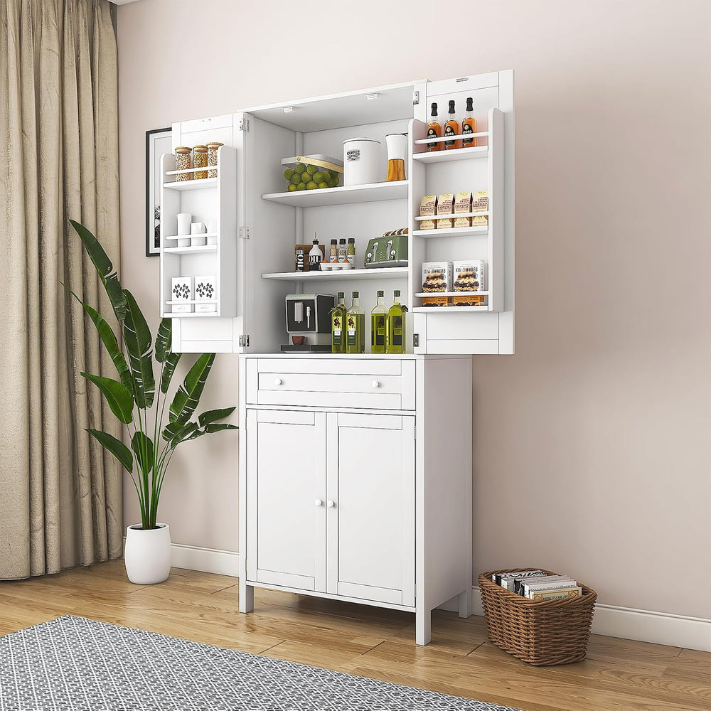 70.87" Tall Kitchen Pantry Storage Cabinet with 4 Doors and Drawer, Whit...