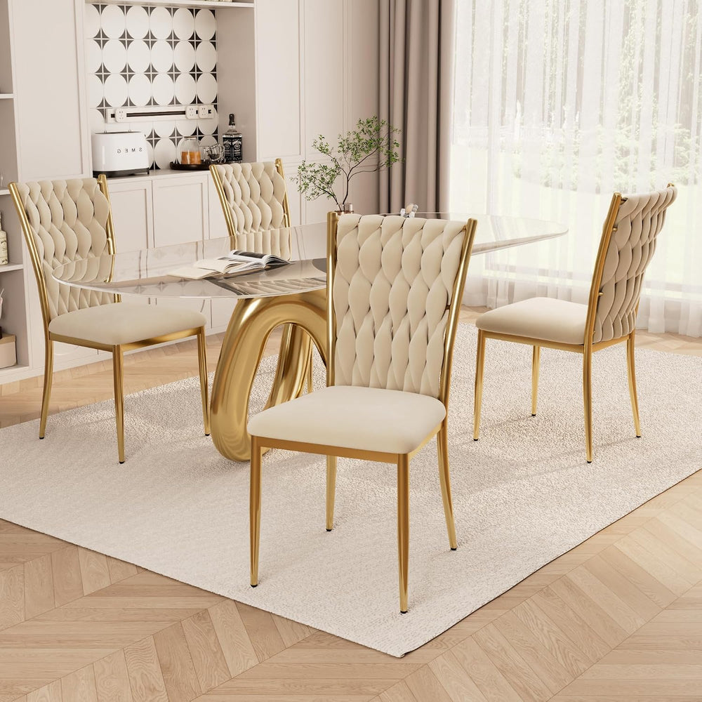Beige Velvet Dining Chairs Set of 4, Modern Upholstered Kitchen Chairs