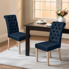 CHUN YI Dining Chairs Set of 6, Button Tufted Upholstered Fabric Dining Room Chairs with Solid Wood Legs and Curved Back, Parsons Side Chairs for Kitchen, Navy