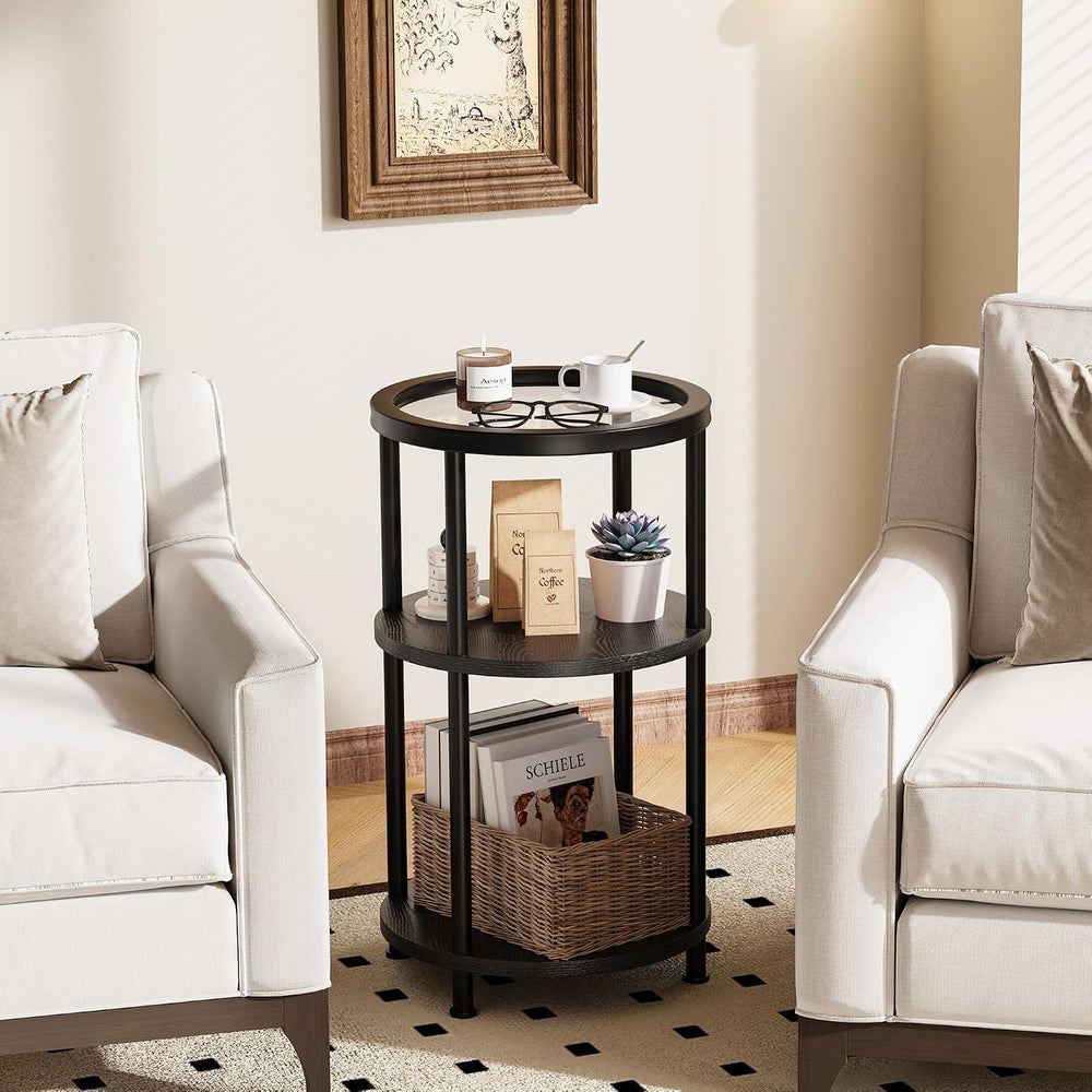 Homeiju Glass Side Table, 3-Tier Glass End Table with Adjustable Feet, Bedsid...