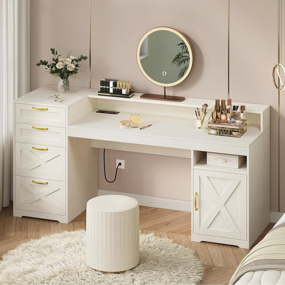 63" Farmhouse Computer Desk with 4 Drawers for Home Office, Bedroom