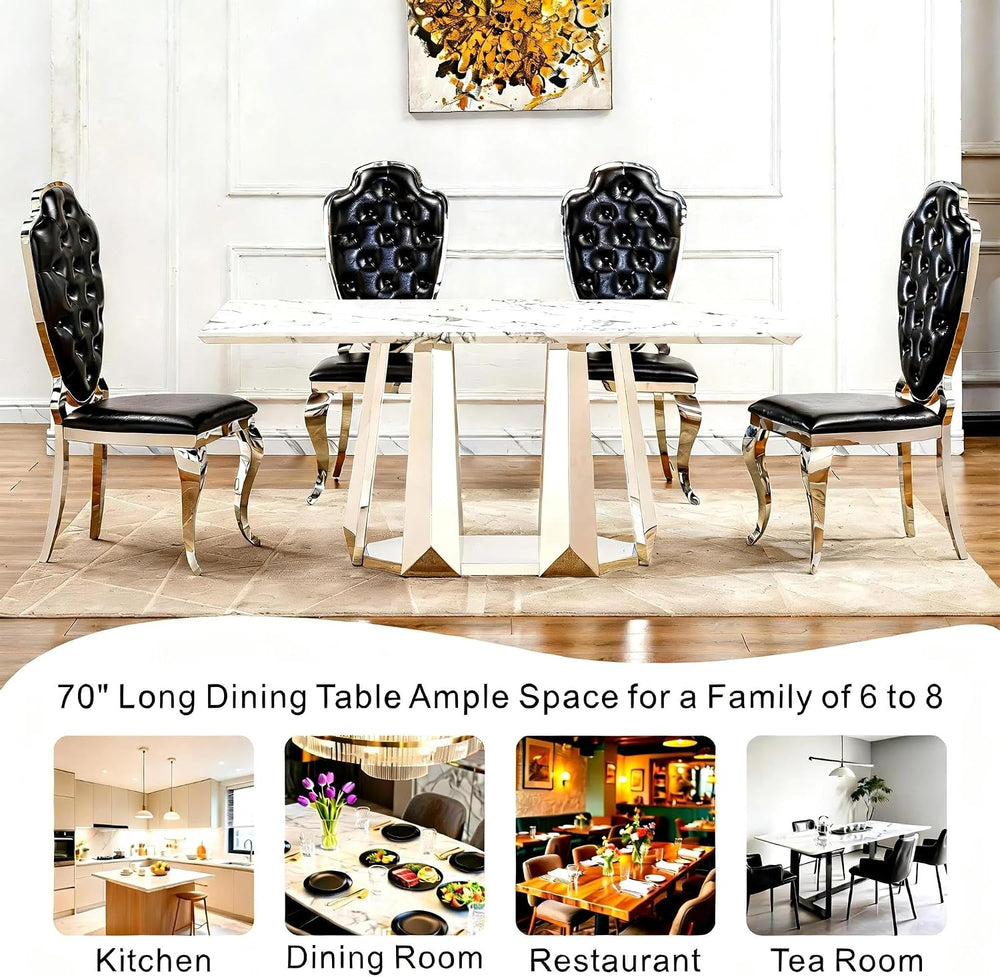 Luxury Rectangle Faux Marble 70" White Dining Table for 6-8 People, Mode...