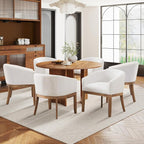 SoarFlash Mid Century Modern Upholstered Barrel Dining Chairs Set of 6, Farmhouse Linen Kitchen and Dining Room Chairs, with Natural Hardwood Frame (Beige)