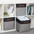 HNZIGE Storage Foldable Baskets Cubes Set(3 Pack) Fabric Bins for Shelves,13 Inch Storage Basket for Organizing with Leather Handles for Home, Toys, Clothes, Kids Room, Closet Storage(Black&White)