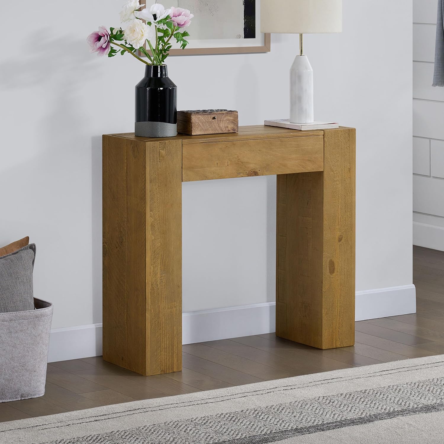 Alaterre Furniture Stockyard Solid Wood Console Table, Oak, 36 Inch | Modern Farmhouse Small Entryway Table, Easy Assembly Living Room Furniture for Behind the Couch Sofa Table, or Hallway