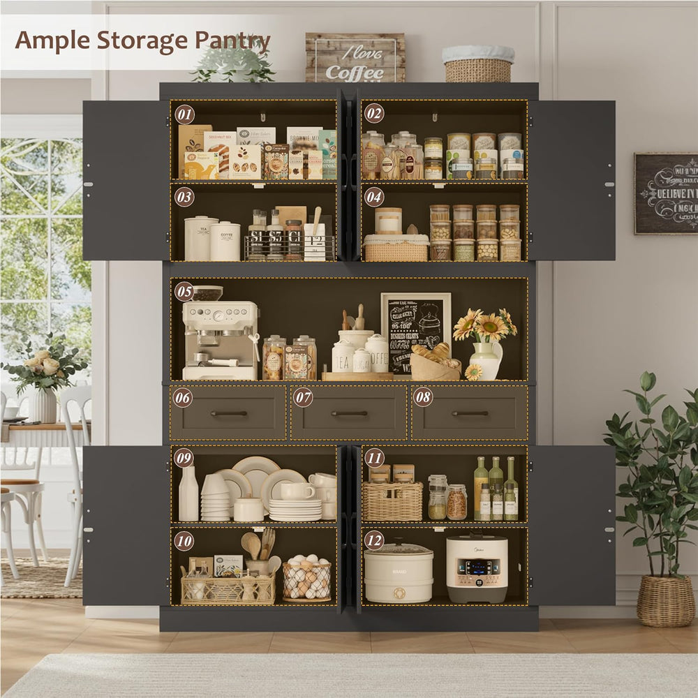 HITHOS 76" Tall Kitchen Pantry Storage Cabinet, 55“ Wide Kitchen Hutch C...
