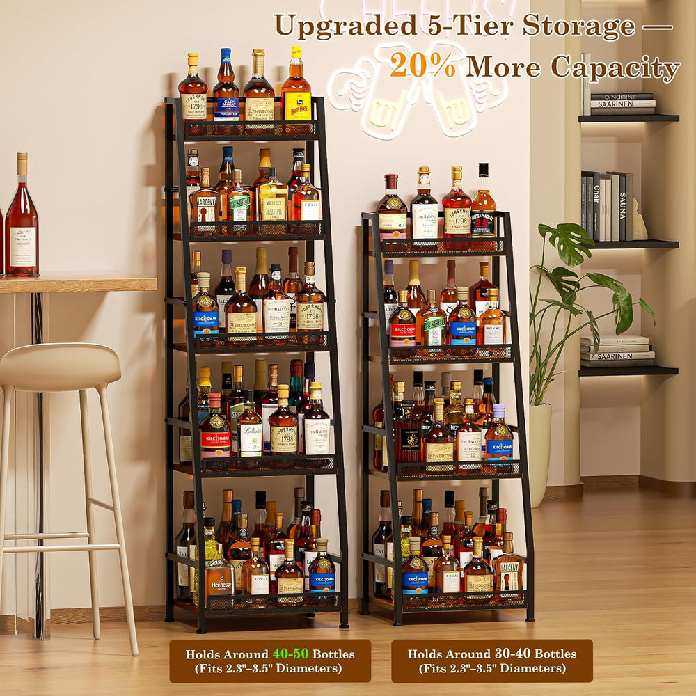 5-Tier Trapezoid Liquor Cabinet for Home Bar,Large-Capacity Liquor Stand | St...