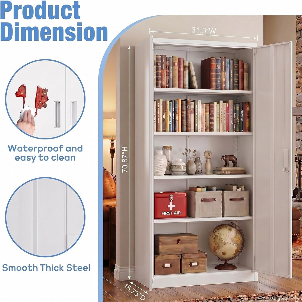71-Inch Lockable Metal Storage Cabinet, White | 15.75"D x 31.50"W x...