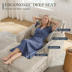 58" Oversized Chaise Lounge Chair with Storage, Chenille Camel | Adjustable Backrest, 2 Back Pillows, Comfy Reading Chair Indoor, Upholstered Sleeper Chair for Living Room, Bedroom, Office