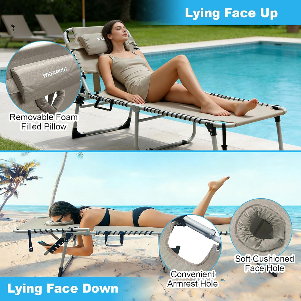 Backpack Sun Tanning Chair with Face Hole & Beach Table, 5-Position Adjus...