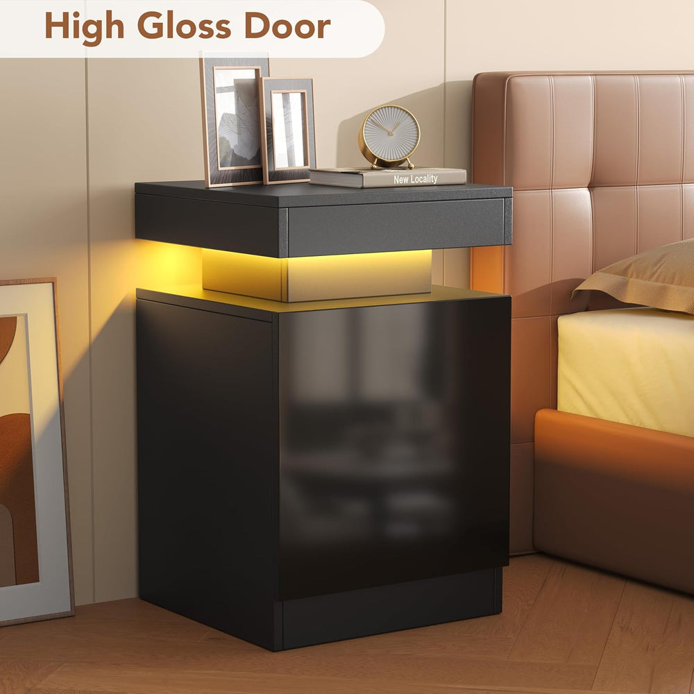 Nightstands Set 2, 15 Inches LED Night Stand Set of 2, Modern Bedside Table w...