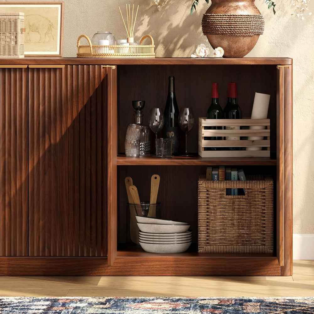 Evermagin 67" Fluted Walnut Buffet Cabinet with Storage