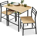 Best Choice Products 3-Piece Modern Dining Set, Space Saving Dinette for Kitchen, Dining Room, Small Space w/Steel Frame, Built-in Storage Rack - Natural/Black